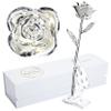 MAXSPT Silver Rose, Silver Dipped Rose Made from Real Rose Best Gifts for her and 25th for Wife, Silver with Stand view 1