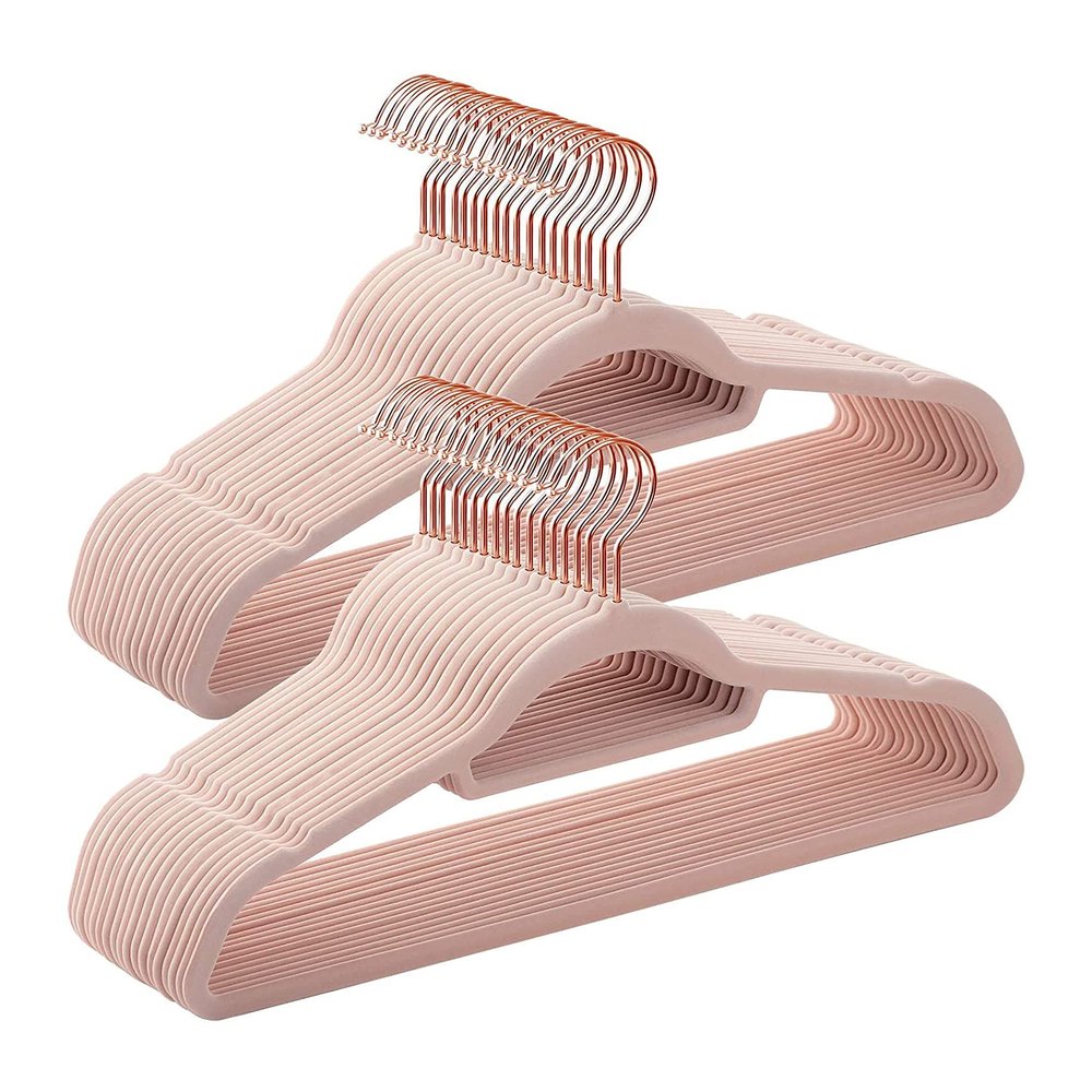 Amiff Velvet Hangers, Non Slip Clothing Hangers, Rose Thin Design, 360 Rotating Chrome Hook, Notched Shoulders, 17.5 Inch, Pack of 150