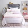 3 Piece Queen All Season Casual Princess Ruffle Cotton Quilt Set, Beautiful Reversible Geometric Design Girls Bedding Set, Charming Attractive Ultra Soft Comfy Durable Warmth Colorful Pink Quilt Set view 2