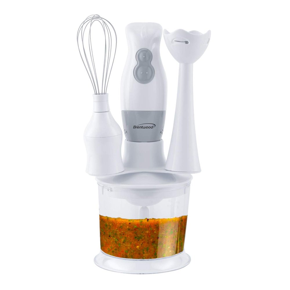 2-Speed Hand Blender and Food Processor with Balloon Whisk (White)