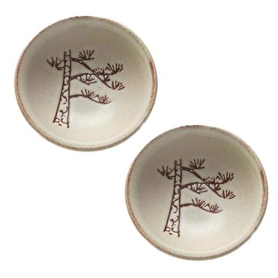 2 Pcs 2 oz Crude Pottery Chinese Kungfu Teacup Handcraft Ceramic Wine Cup Japanese Tea Cup, Pine