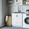 SIMPLIHOME Reed All-in-One 28 inch Wide Utility Sink and Laundry Cabinet in Pure White Finish, Transitional Stainless Steel Sink Cabinet for Laundry Rooms with High-Arch Chrome Faucet and Storage view 2