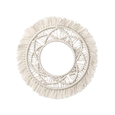 Garneck Macrame Woven Tapestry,13.5" Wall Hanging Tassel Fringe Round Boho Wall Art Decor, Nordic Style Home Christmas Decor for Bedroom Baby Nursery (Pattern 2)