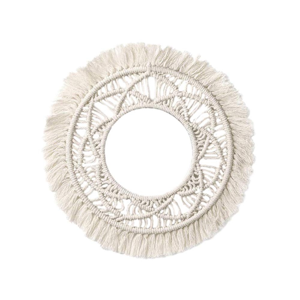 Garneck Macrame Woven Tapestry,13.5" Wall Hanging Tassel Fringe Round Boho Wall Art Decor, Nordic Style Home Christmas Decor for Bedroom Baby Nursery (Pattern 2)