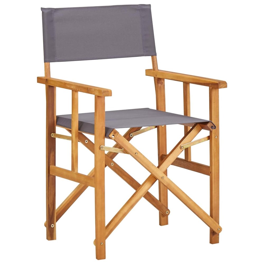 Tidyard Folding Director Chair, Solid Acacia Wood Frame with Dark Grey Fabric, Foldable Outdoor Chair for Garden, Terrace, Beach and Camping