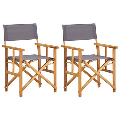 Tidyard Director Chair Set of 2, Solid Acacia Wood Folding Chairs with Polyester Seat, Brown and Dark Grey for Outdoor Garden, Patio, and Balcony
