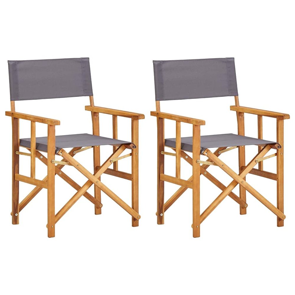Tidyard Director Chair Set of 2, Solid Acacia Wood Folding Chairs with Polyester Seat, Brown and Dark Grey for Outdoor Garden, Patio, and Balcony