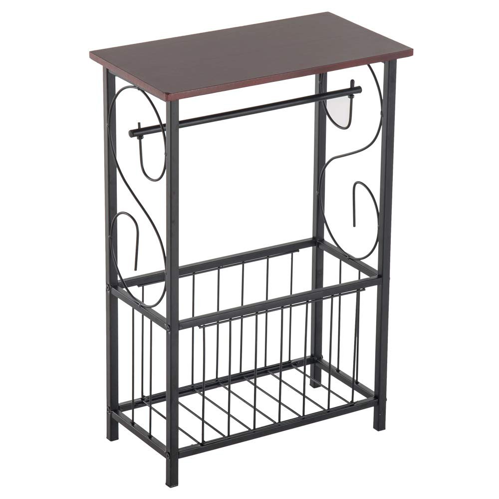 Toilet Table Stand with Paper Holder and Magazine Basket Freestanding Bathroom Side Table Storage Shelf Restroom Decor Organizer
