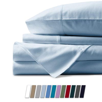 Bedding Castle - Luxurious - 800 Series - Egyptian Cotton - 4PC Bed Sheet Set - ( Flat Sheet + Fitted Sheet 29" Deep Pocket + 2 PC Pillow Cases ) - Fade Resistant - (Twin XL, Light Blue)