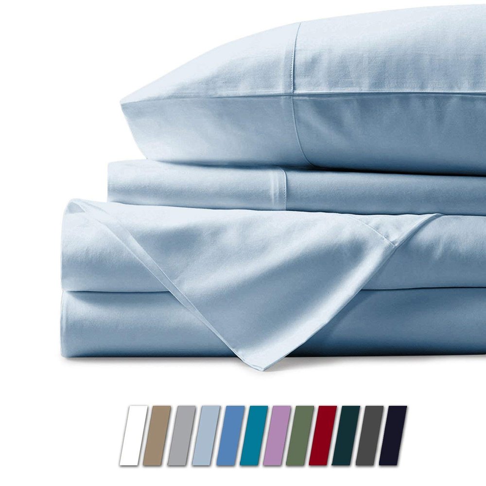 Bedding Castle - Luxurious - 800 Series - Egyptian Cotton - 4PC Bed Sheet Set - ( Flat Sheet + Fitted Sheet 29" Deep Pocket + 2 PC Pillow Cases ) - Fade Resistant - (Twin XL, Light Blue)