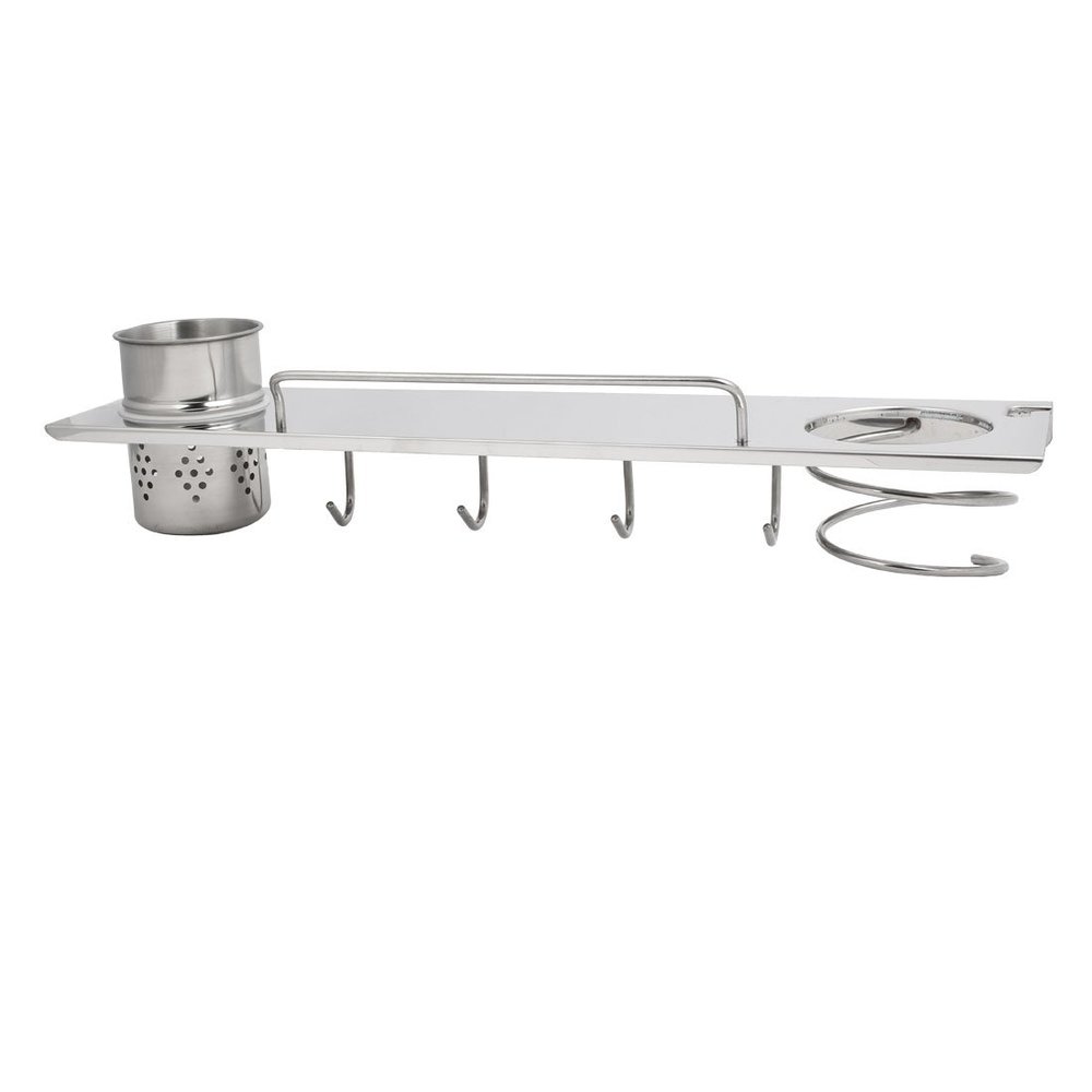 Aexit 43cm Length SUS304 Stainless Steel Hair Dryer Holder w Storage Shelf and Hook (1a01bd35003b1229eccef0a2dbcaf5ce)
