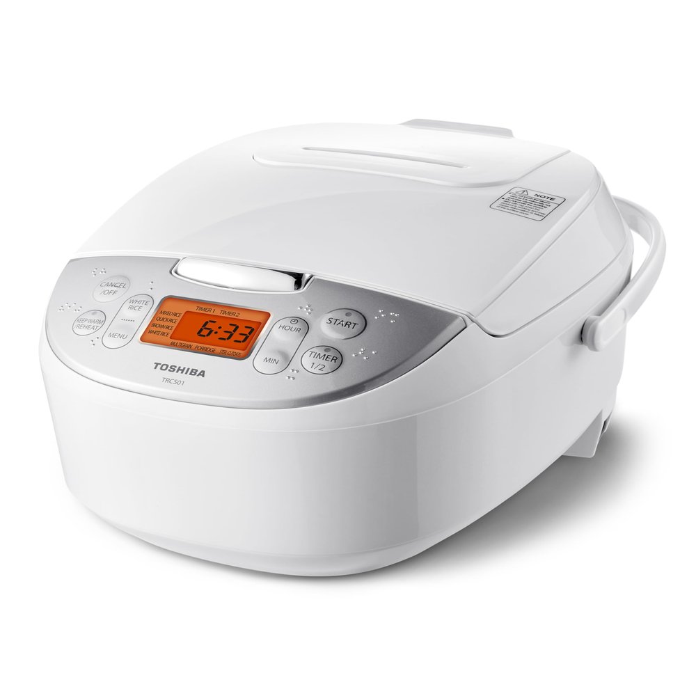 Toshiba Rice Cooker 6 Cup Uncooked Japanese Rice Cooker with Fuzzy Logic Technology, 7 Cooking Functions, Digital Display, 2 Delay Timers and Auto Keep Warm, Non-Stick Inner Pot, White