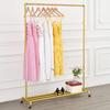 BOSURU Rolling Gold Clothing Racks on Wheels, Retail Display Industrial Pipe Clothing Racks for Hanging Garment Racks for Boutiques, Home view 1