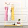 BOSURU Rolling Gold Clothing Racks on Wheels, Retail Display Industrial Pipe Clothing Racks for Hanging Garment Racks for Boutiques, Home view 2