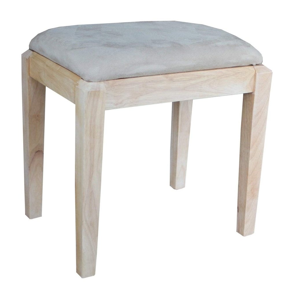 Unfinished Upholstered Vanity Bench Solid Traditional Microfiber Wood