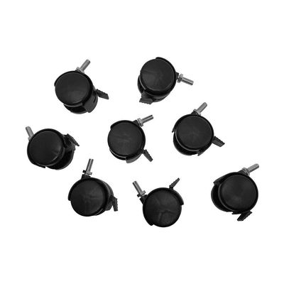 MH GLOBAL 8 Pc 2 Inch Black PVC Nylon Twin Casters with Brake 5/16 x 1 Inch Thread Size