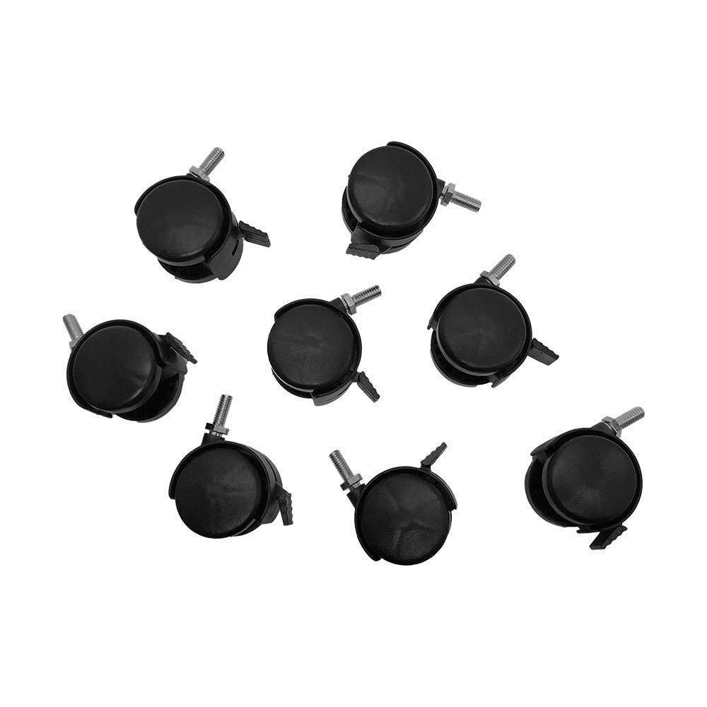 MH GLOBAL 8 Pc 2 Inch Black PVC Nylon Twin Casters with Brake 5/16 x 1 Inch Thread Size