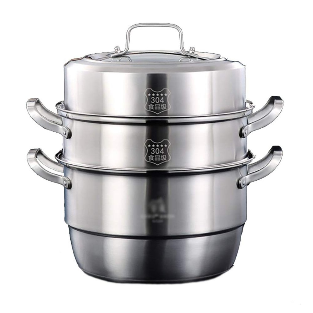 304 Stainless Steel Steamer/Soup Pot 3-layer Household With Steamer 32cm Thickened Suitable for Gas Stove/Induction Cooker Suitable for 5-8 People