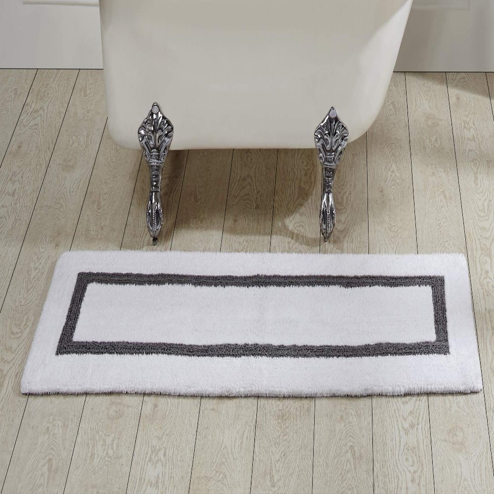 Better Trends 100% Cotton Hotel Collection Bath Mats, White & Gray Bath Mat - Tufted, Reversible & Absorbent & Machine Washable Bath Mats Runner for Tub, Shower, and Bath Room, 20" x 60"