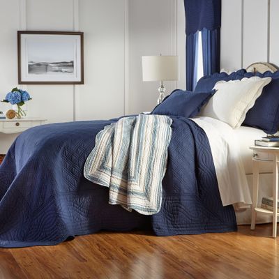 BrylaneHome Bedding Lightweight All Season Florence Quilted Oversized 100% Cotton Ultra Supreme Softness Bedspread - King, Navy