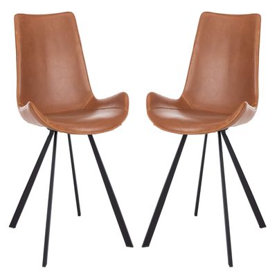 Safavieh Home Terra Mid-Century Modern Cognac Faux Leather and Black Dining Chair, Set of 2
