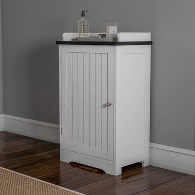 Lavish Home 2-Tier Bathroom Floor Storage Cabinet  29 Tall Free Standing White Cupboard with Adjustable Shelf, Shutter-Style & Slatted Look Door  Towel, Toiletries, or Laundry Organizer