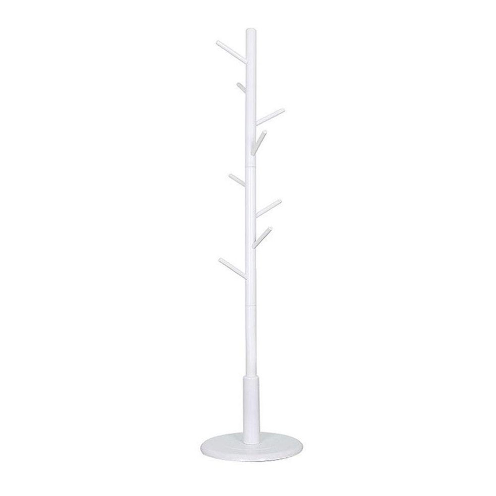 COAT RACK Standing Solid Wood Assembly Landing Single Shot Multiple Tree Hooks Clothes Rack at The Entrance Clothes Hat Bag Storage Rack (Color : White)