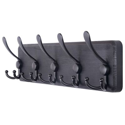 SKOLOO Rustic Wall Mounted Coat Rack: 16" Stud Spacing, Pine Real Wood Plank Wall Coat Rack with 5 Triple Hooks, Farmhouse Coat Hanger Wall Mount for Hanging Backpack Jacket Coat Hat