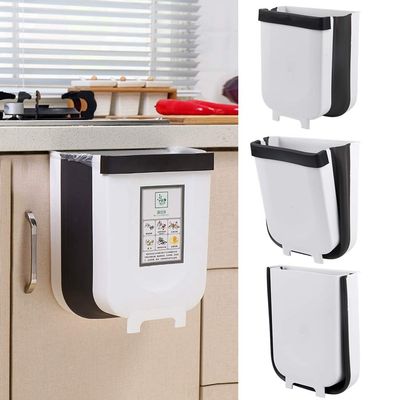 Folding Trash Can,Silicone Waste Cans for Kitchen Folding Waste Bin Foldable Hanging Trash Can Collapsible Small Hanging Garbage Can for Home Room Cabinet Door Drawer - 9L/2.38 Gallon