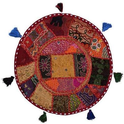 Sophia Art Round Floor Pillow Cushion Patchwork Pouf Ottoman Vintage Indian Foot Stool Bean Bag Floor Pillow Cover Home Decor Living Room Ottoman Bohemain Pillows (Alteration Multi, 40 Inch)