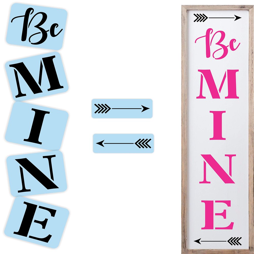 Barn Star Be Mine Valentines Arrow Porch Sign Stencil Kit, Reusable, Paint Your Own Wood Sign
