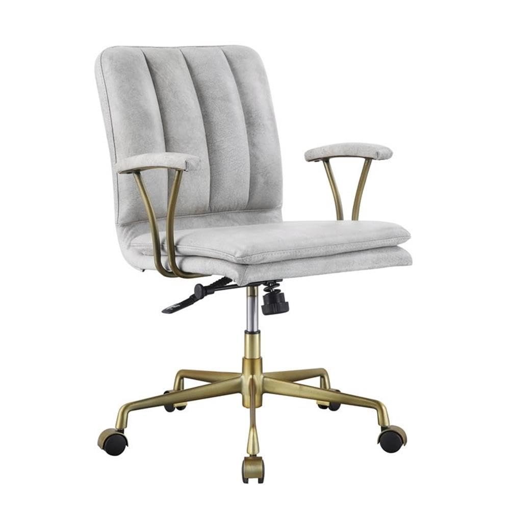 Acme Damir Office Chair in Vintage White Top Grain Leather and Chrome
