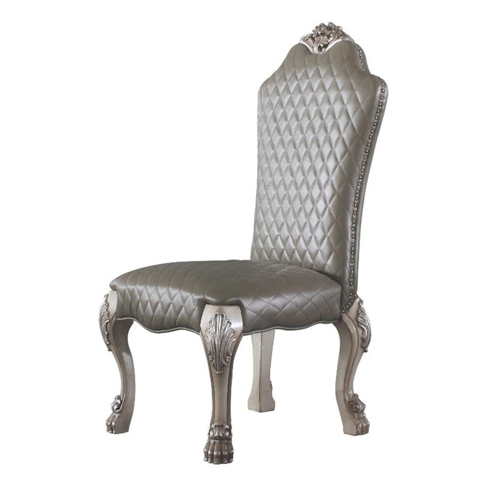 Acme Dresden Faux Leather Upholstered Side Chair in Vintage Bone White Set of 2