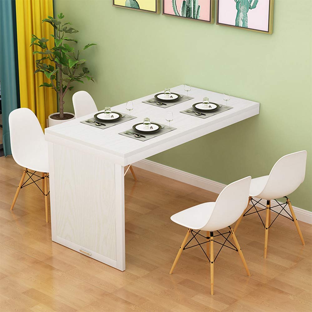 Desk Solid Wood Wall-Mounted Folding Dining Table, Telescopic Invisible Home Wall Table Simple Wall bar Table, 80/90/100 / 120cm Study Table Office Computer