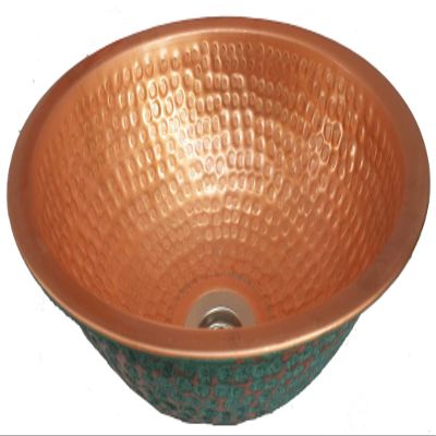 Artistic Copper Bathroom Vanity Sink Green Aged Exterior Polished Interior Hand Wash Metal Washbasin Washbowl