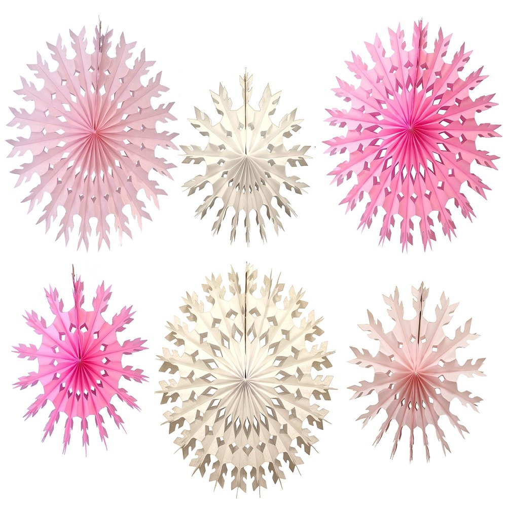6-Piece Tissue Paper Snowflake Decorations, 15-22 Inch, Pink Mix
