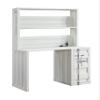 Benjara Metal Base Desk and Hutch with Slated Pattern and Storage Compartment, White view 1