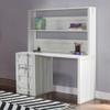 Benjara Metal Base Desk and Hutch with Slated Pattern and Storage Compartment, White view 2