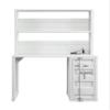 Benjara Metal Base Desk and Hutch with Slated Pattern and Storage Compartment, White view 4