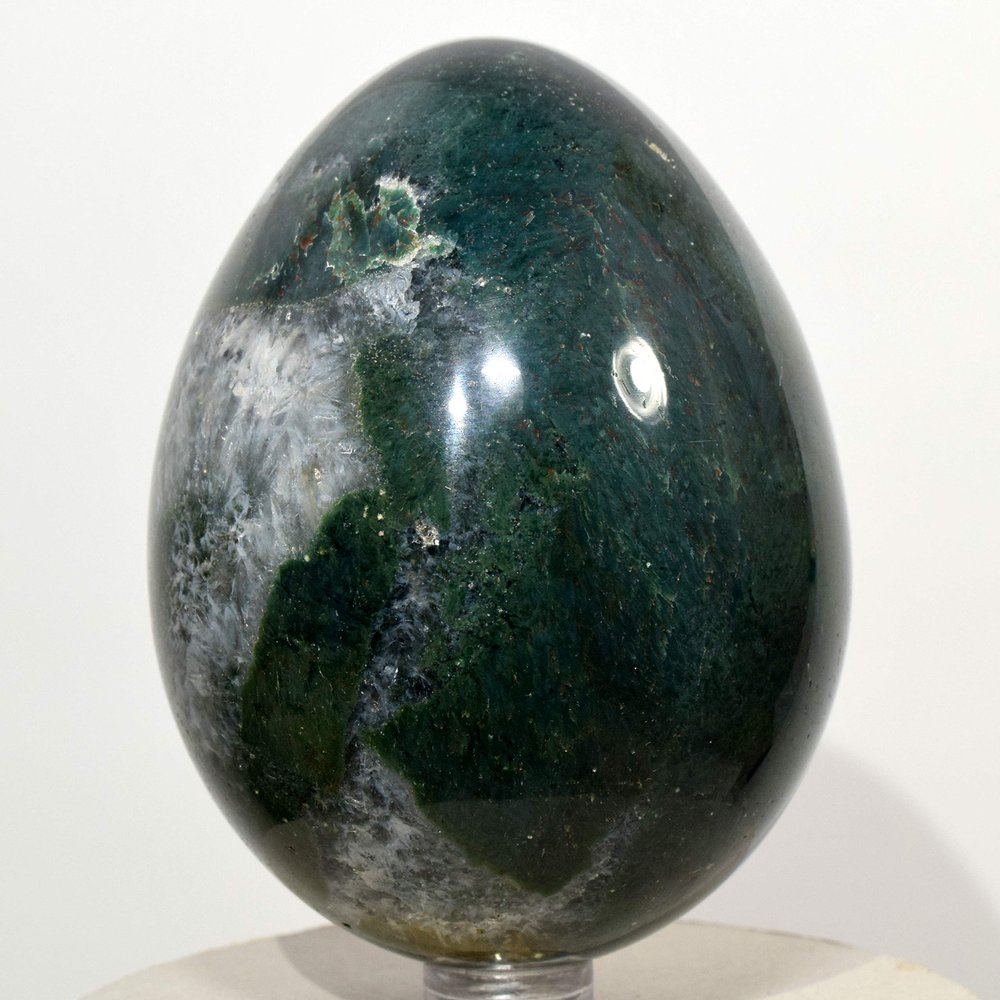 3.4" Green Ocean Jasper Egg Sparkling Natural Crystal Polished Mineral Gemstone Egg - Madagascar + Stand
