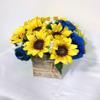 Sweet Home Deco Silk Sunflower Rose Babysbreath Wedding Bouquet in Yellow/Blue - Bridal and Bridesmaid Arrangement With Boutonniere view 1