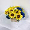 Sweet Home Deco Silk Sunflower Rose Babysbreath Wedding Bouquet in Yellow/Blue - Bridal and Bridesmaid Arrangement With Boutonniere view 2