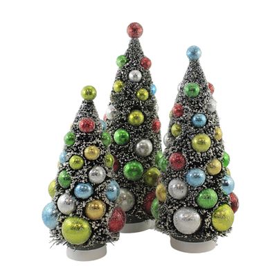Bethany Lowe Christmas Merry & Bright Bottle Brush, 13.0", Plastic, Set of 3 Snow Covered, Christmas Trees, Lc8415