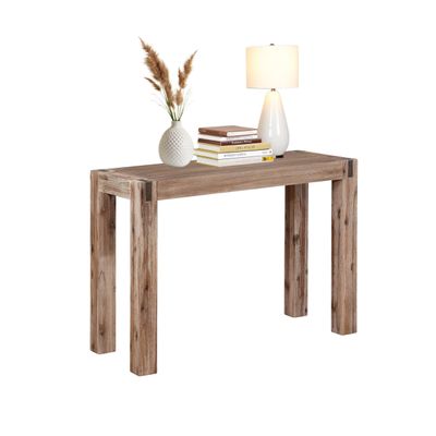 Alaterre Furniture Woodstock 40-Inch Console Table Modern Farmhouse Entryway Table with Solid Acacia Wood Legs and Bronze Metal Corner Inset Accent Table for Hallway or Living Room (Driftwood)