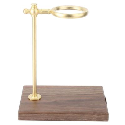 Fdit Brass Pour Over Coffee Dripper Stand with Wood Base, Adjustable Height, 360-Degree Rotation, Manual Brewing, 8.8x6.3x10.8 Inch