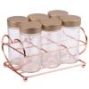 Set of 6 Glass Spice Bottle Jar with Copper Finished Rack Organizer Gold Steel view 1