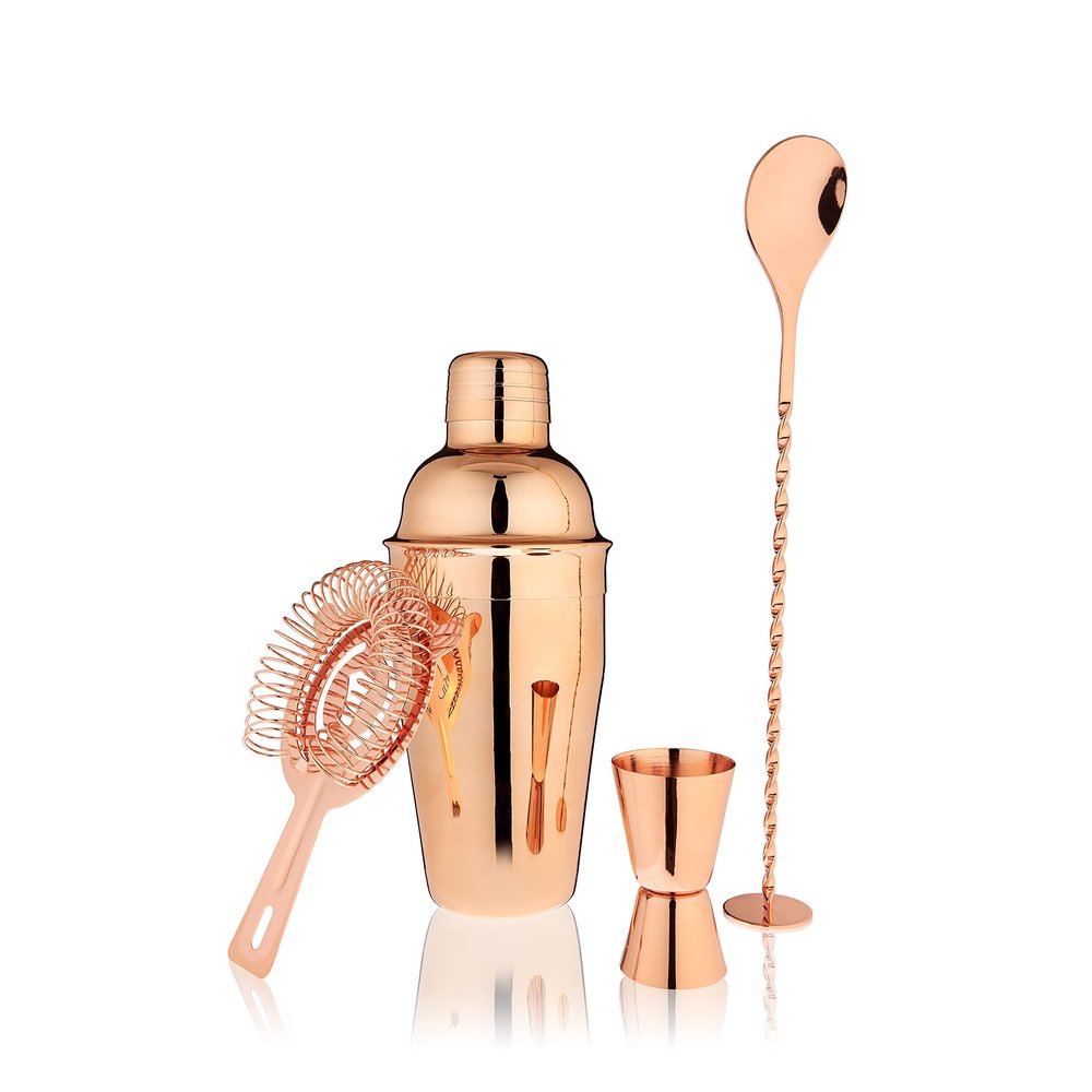 True Bar Drink Mixer Set 19oz 4-piece Cocktail Shaker Set Bartender Kit, Cocktail Mixer Set, Cocktail Shaker Kit, Barware Tool Sets, Bar Accessories, 4-piece, Copper