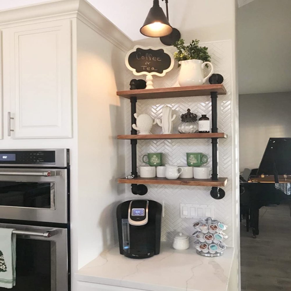 DR.IRON Industrial Pipe Shelving 3 Tiers Wall Mount, Rustic Storage Shelves, Retro Bathroom Shelving (Black, 32" L)