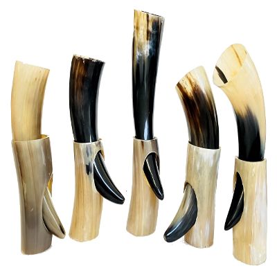 5x Viking Drinking Horn Cups 9" -15" | Viking gift for men 100% Natural Norse 10-14 oz Goblet Ale Mead Beer mug Wine with Stand (Large (9"-11"))