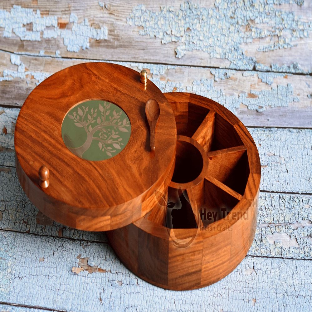HEYTREND Indian Crafts Rosewood Spice Box/Wooden Dry Fruit Box/Wooden Utility Masala Box/Made of Finest Wood/Quality Assured Spice Box